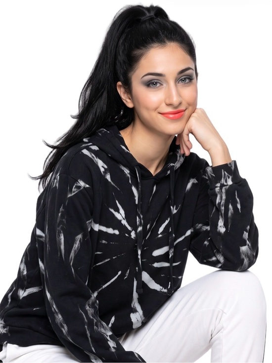 Tuhmaras Tops - TUHMARAS Black gray tyedye pullover hoodie boxy relaxed fit soft Cotton fabric